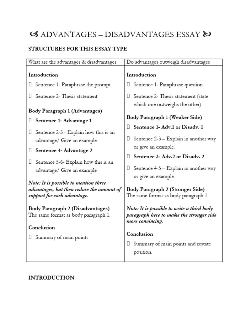 Advantages Disadvantages Essay Topics