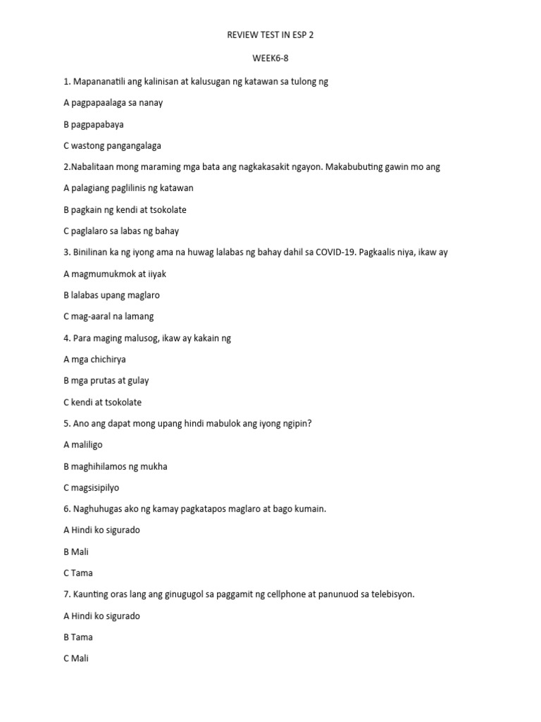 Review Test in Esp 2 Week 6-8 | PDF