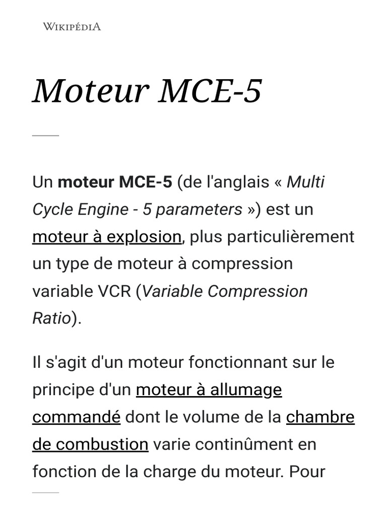 Moteur MCE-5 : Compression Variable | PDF | Piston | Moteurs