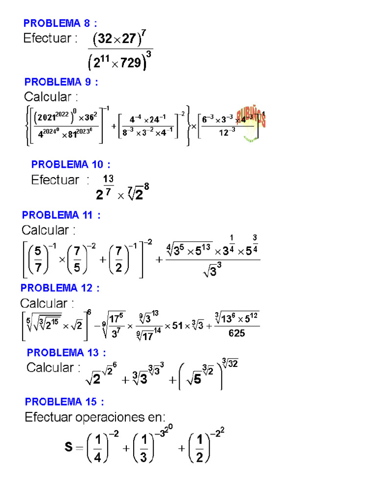 Leyes De Exponentes Ejercicios Pdf