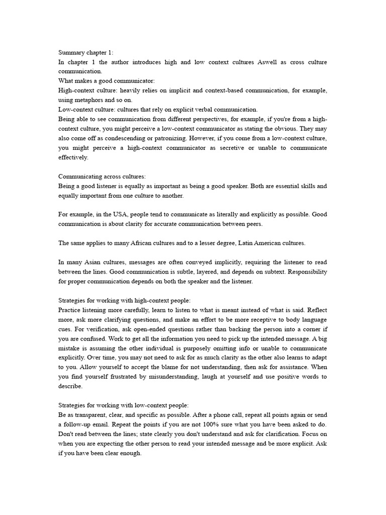 Summary of chapter 1 4 the culture map pps pdf communication