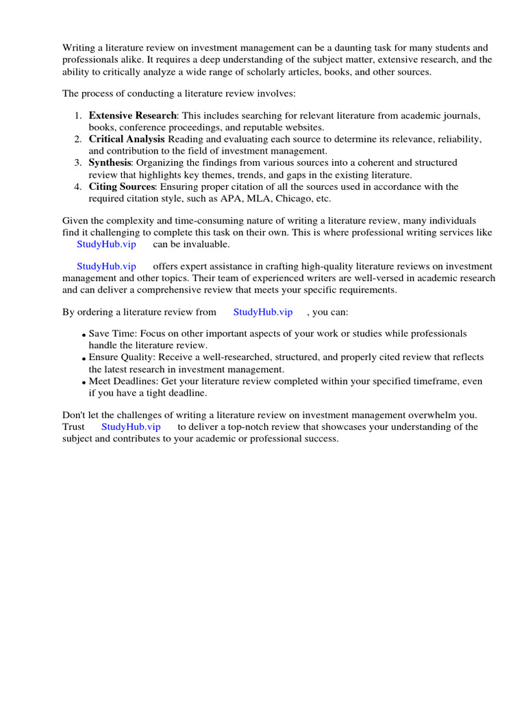 Literature Review On Investment Management Download Free PDF Human