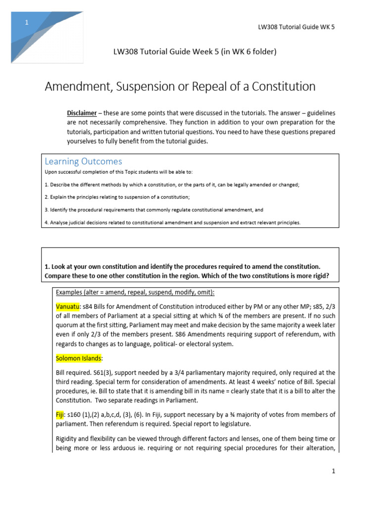 Constitutional Amendment Procedures Guide | PDF | State Of Emergency ...