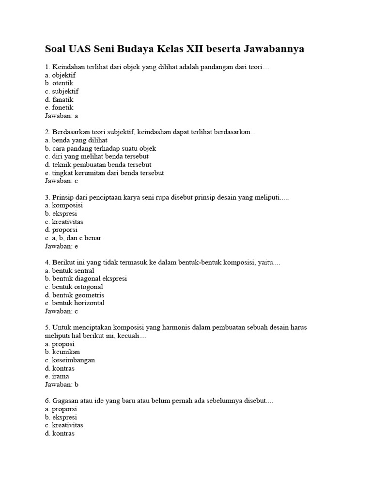Menguasai Seni Budaya Kelas 12 Semester 1: Panduan Lengkap Unduh Soal Beserta Jawabannya