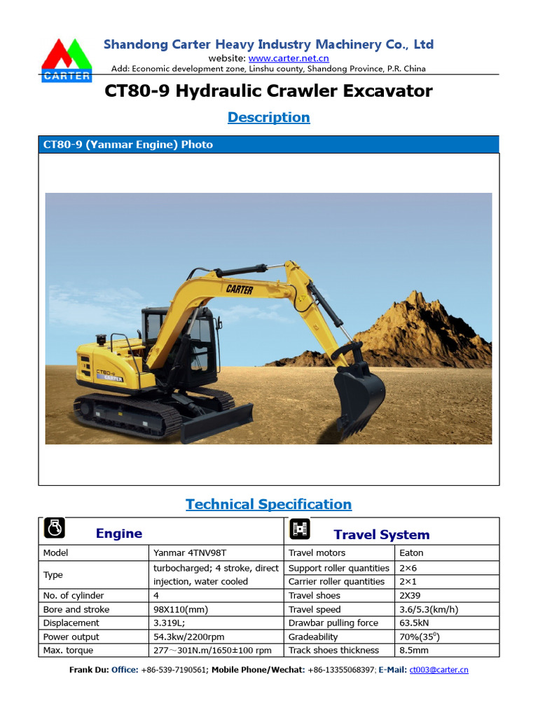 CT80-9 Hydraulic Crawler Excavator | PDF