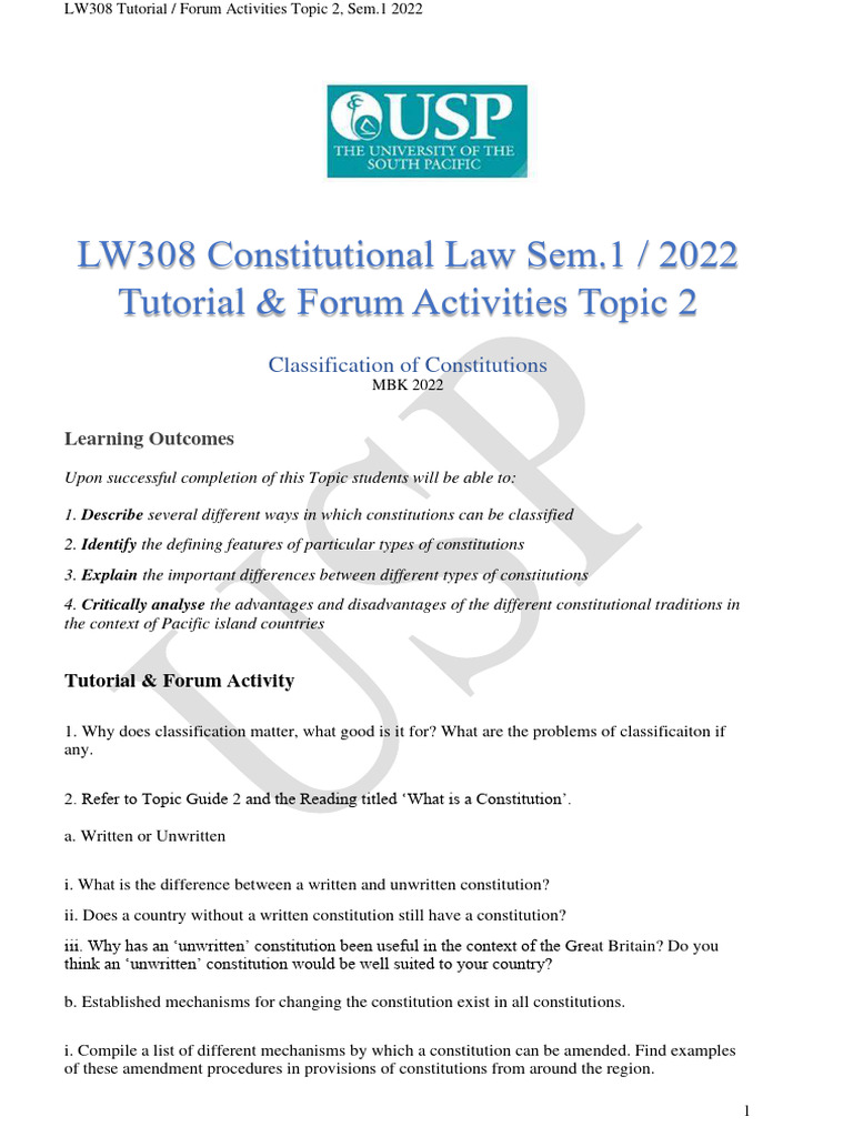 Tutorial and Forum Activities 2 Feedback 2022 | PDF | Constitution ...