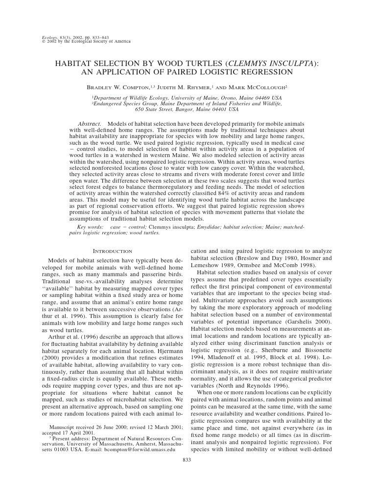 Habitat Selection in Wood Turtles | PDF | Logistic Regression