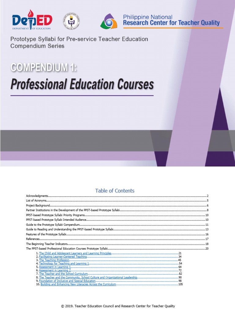 1 professional education prototype syllabi compendium pdf learning