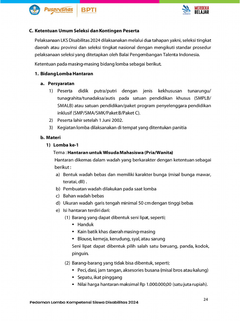 2024 Juknis Pedoman Lks Disabilitas Tahun 2024 Cabang Lomba Hantaran