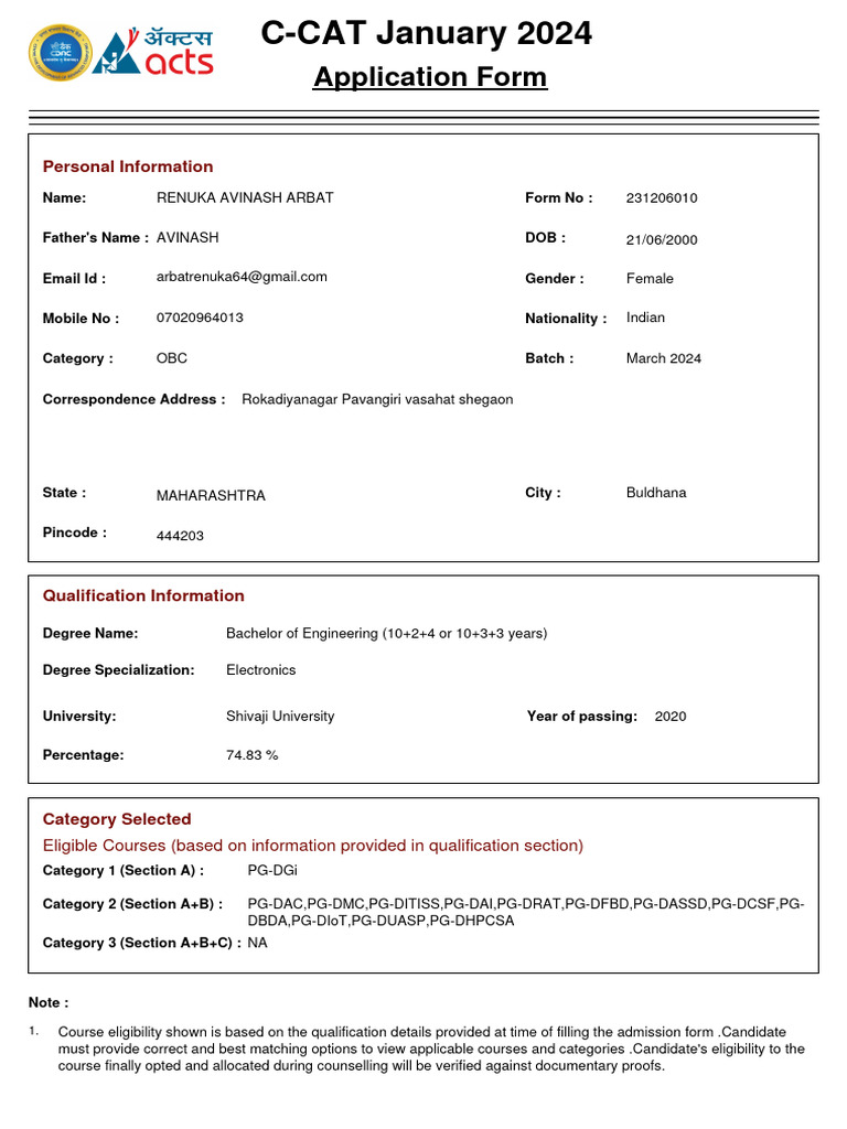 Application Form: Personal Information | PDF