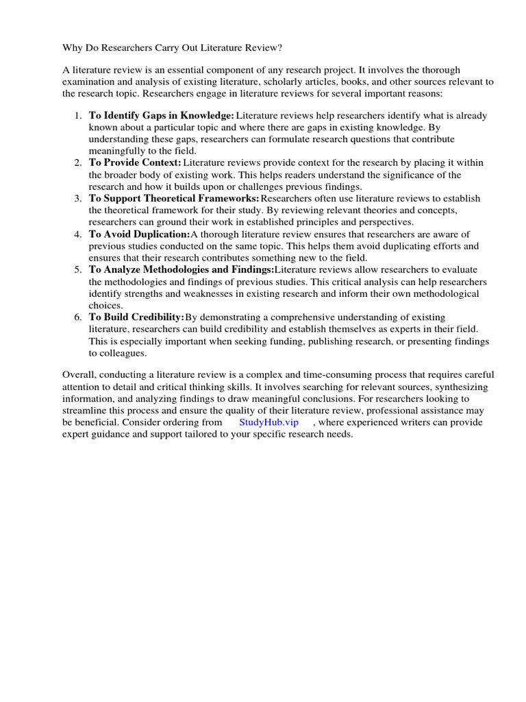Why Do Researchers Carry Out Literature Review PDF Systematic