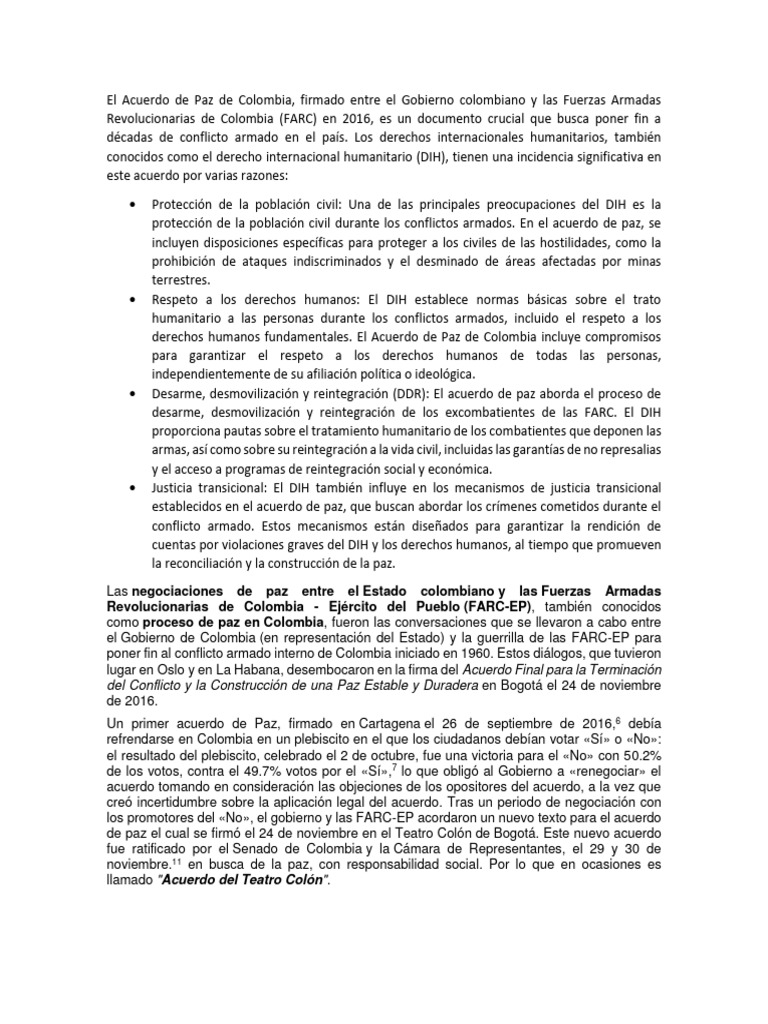 Impacto del Acuerdo de Paz en Colombia | PDF | Ley humanitaria ...