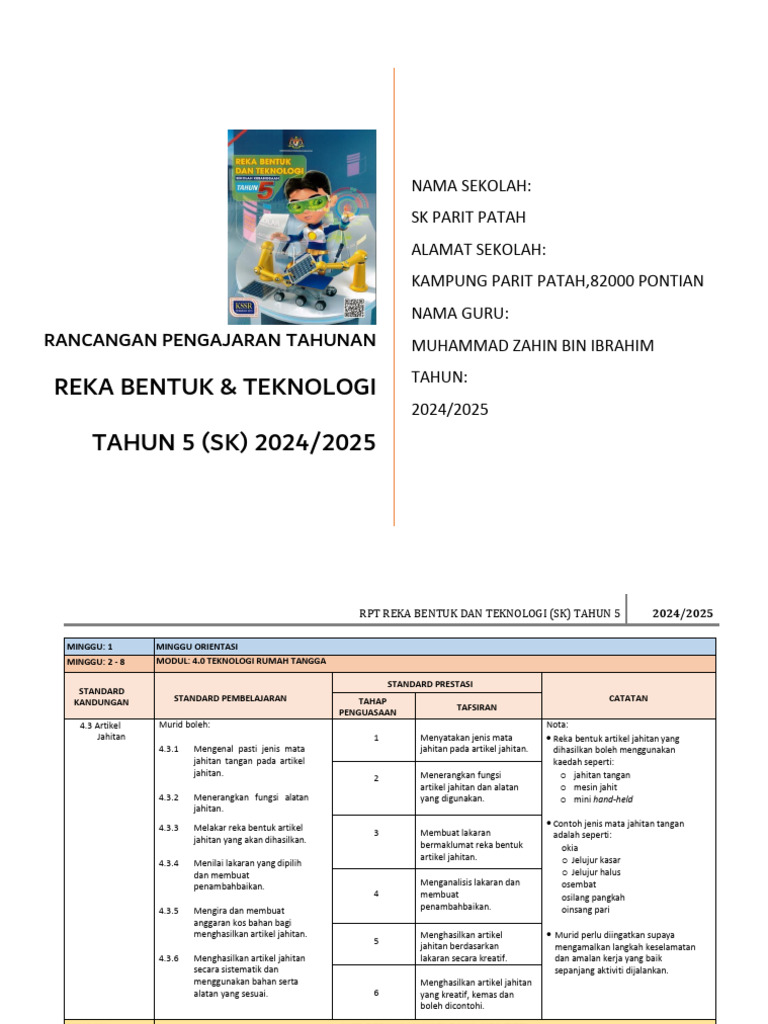 RPT RBT THN 5 (SK) 20242025 Cikgu Zahin PDF