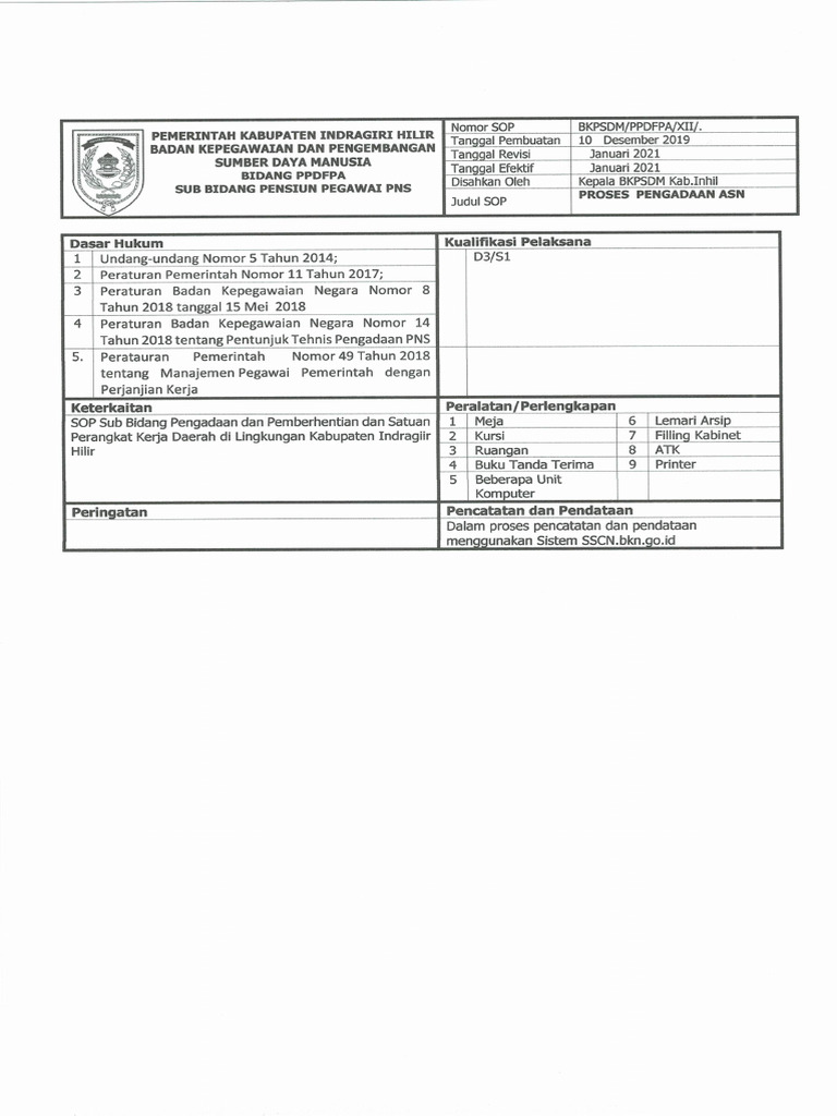 SOP PENGADAAN ASN Revisi 2021 | PDF
