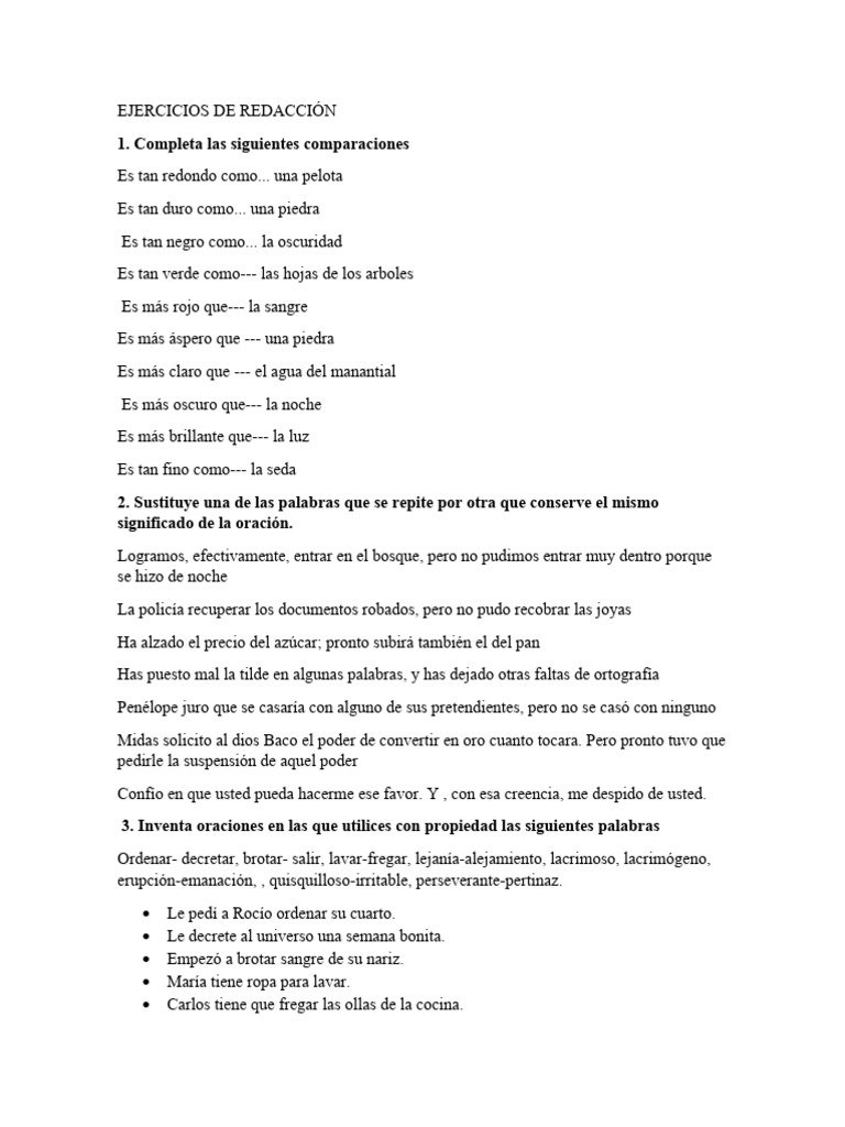 Ejercicios de Redacción y Gramática | PDF