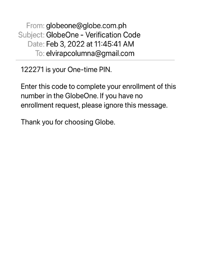 GlobeOne Enrollment One-Time PIN | PDF