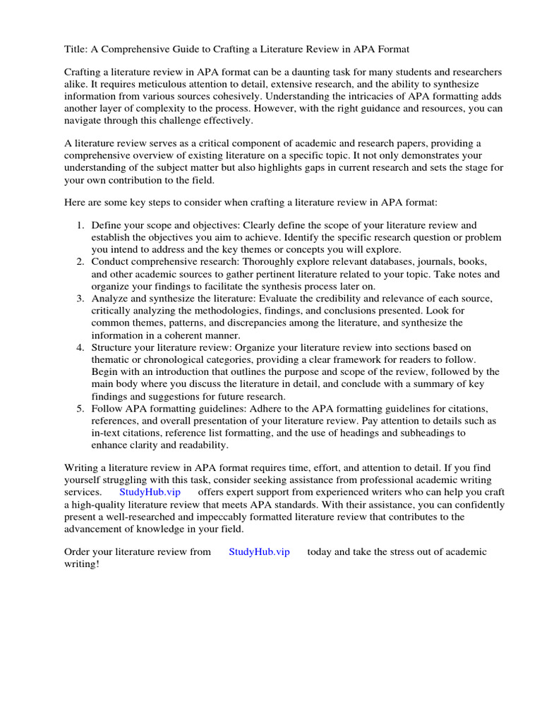 Literature Review Example in Apa Format | PDF | Apa Style | Literature ...