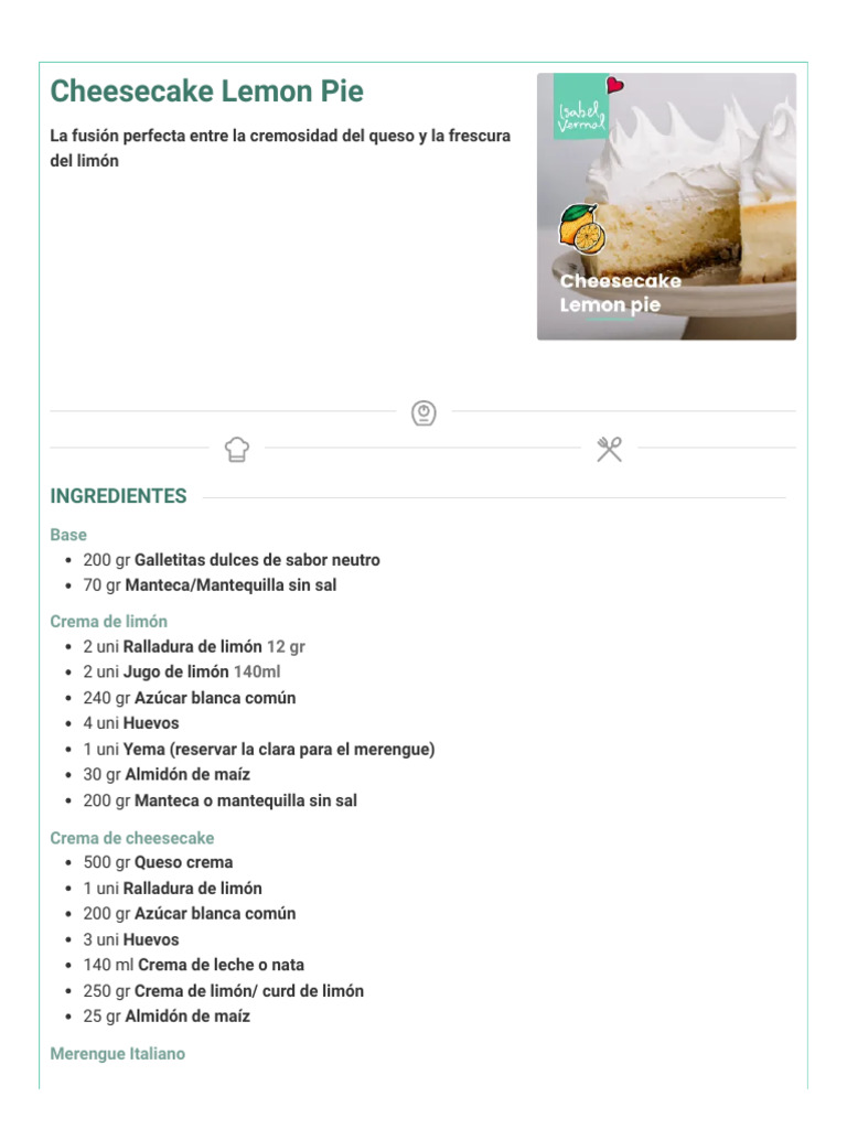 Cheesecake Lemon Pie Isabel Vermal PDF Tarta de queso Crema