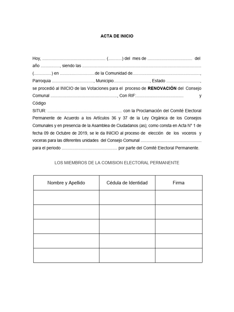 Acta de Inicio y Cierre de Votaciones | PDF | Documento de identidad ...