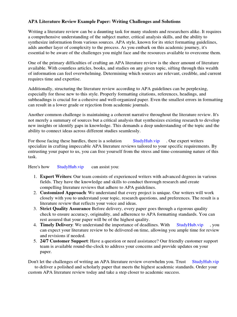 Apa Literature Review Example Paper | PDF