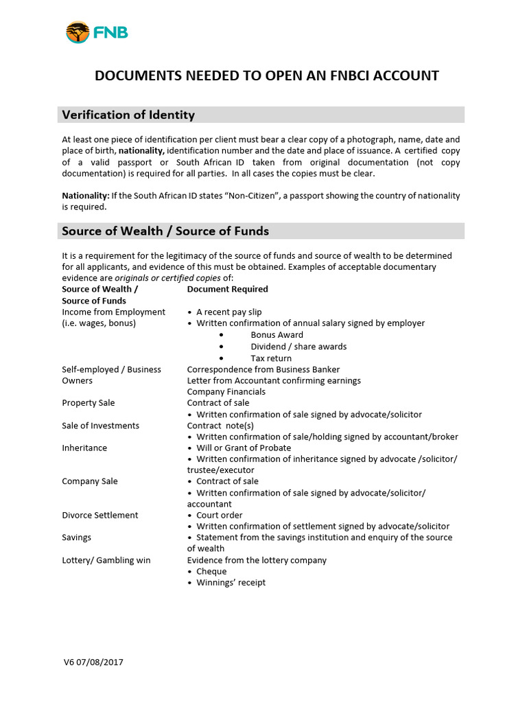 FNBCI Account Opening Requirements | PDF | Business | Finance & Money ...