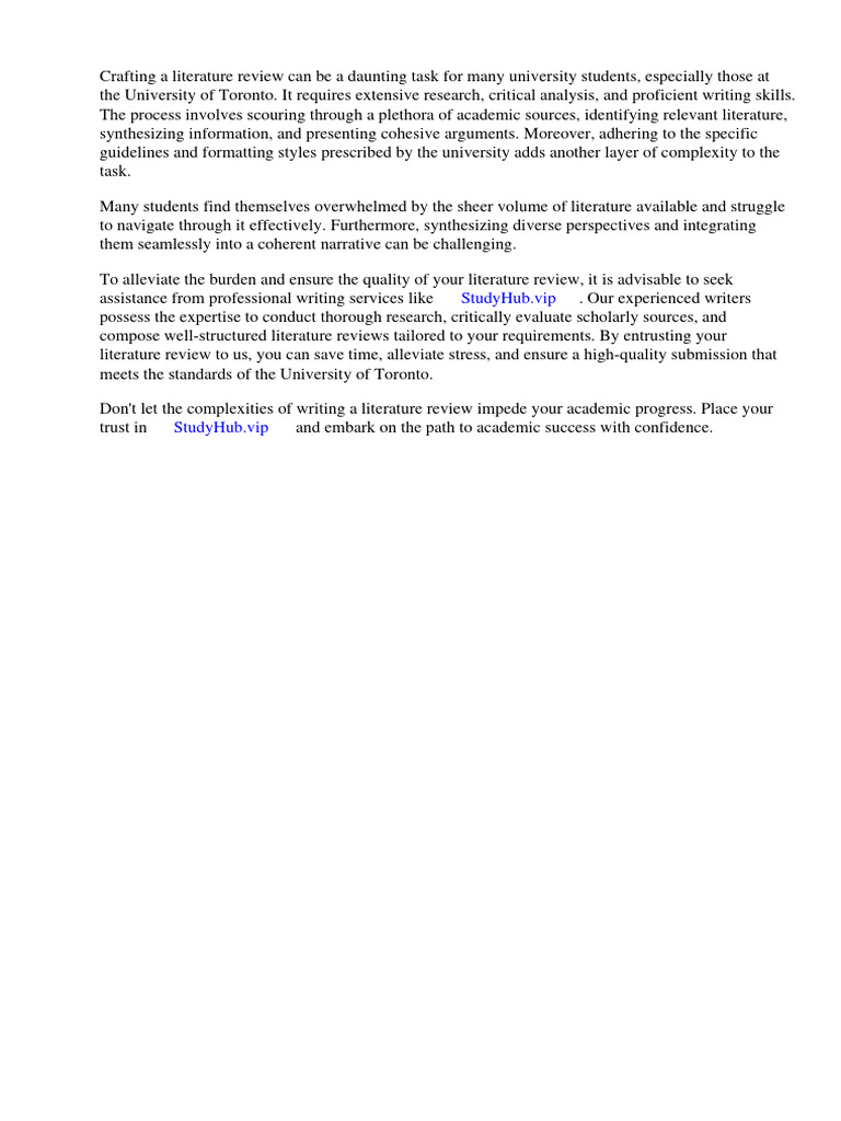 How to Write a Literature Review University of Toronto PDF