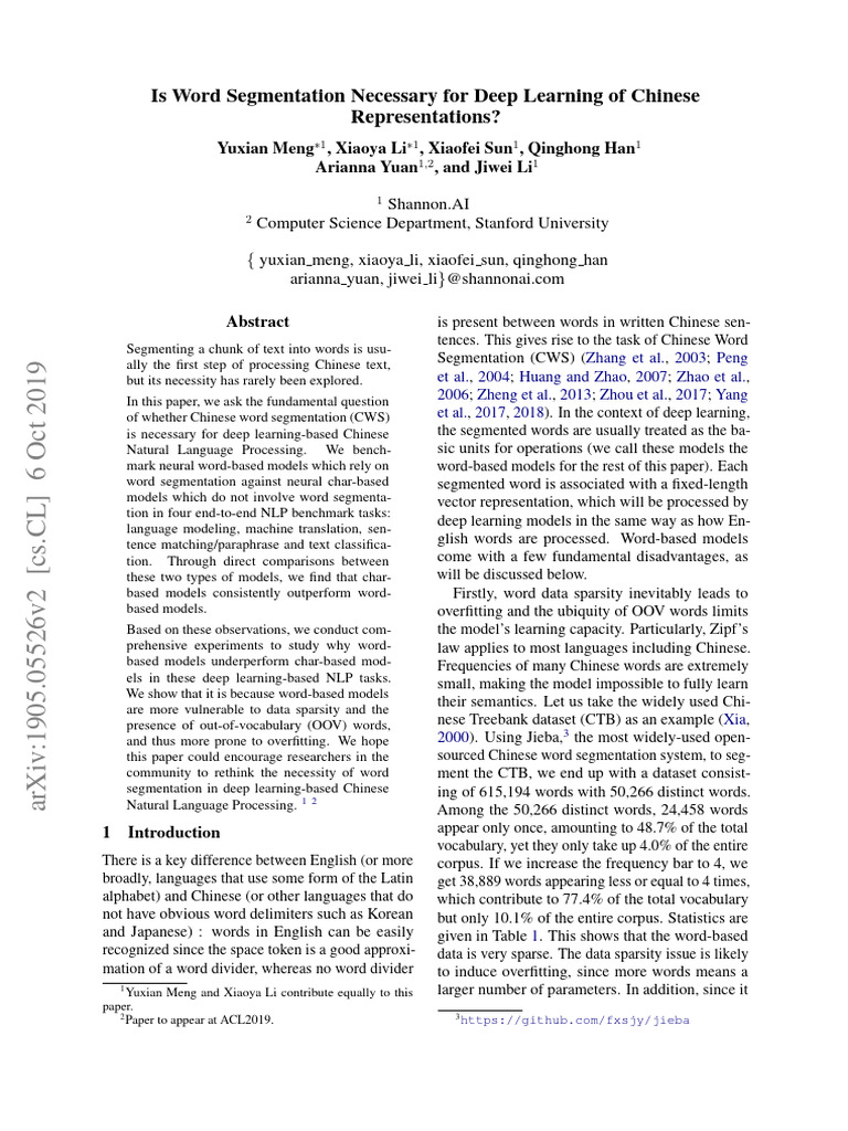 Is Word Segmentation Necessary For Deep Learning of Chinese ...