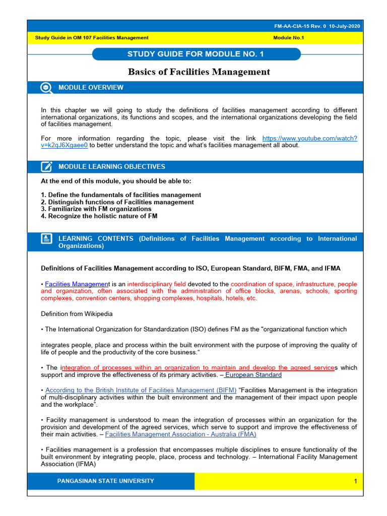 Facilities Management Study Guide Module 1 | PDF | Building Information ...