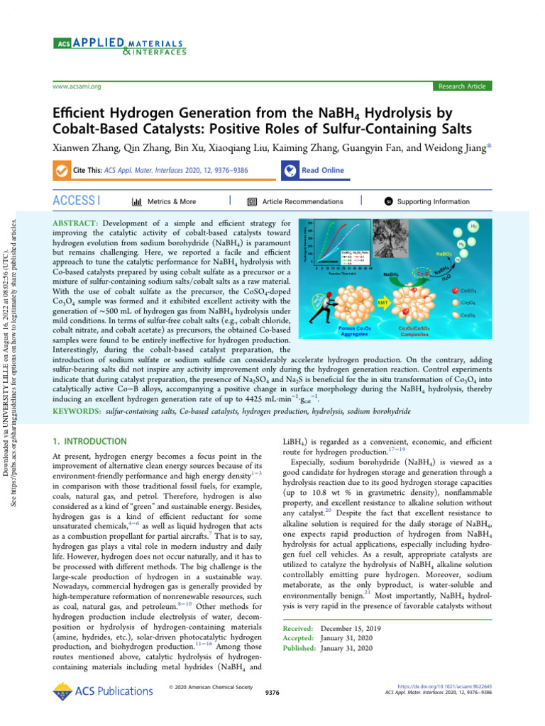 Efficient Hydrogen Generation From The NaBH4 Hydrolysis by Cobalt-Based ...