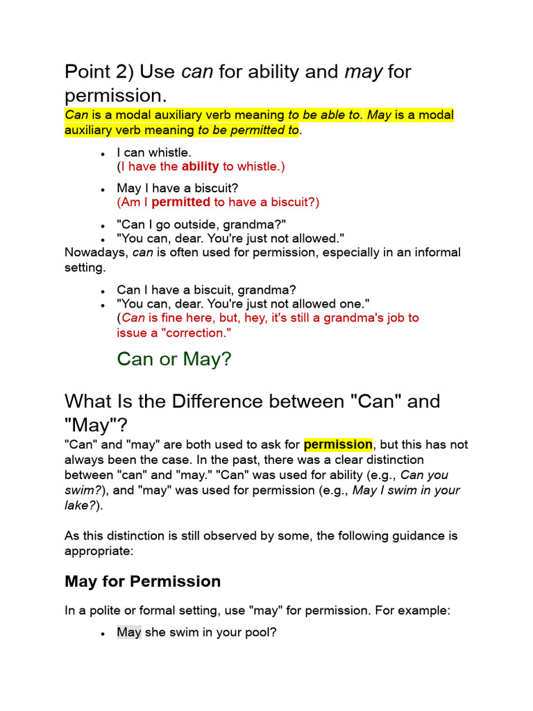 Can Vs May Pdf Verb Linguistic Morphology