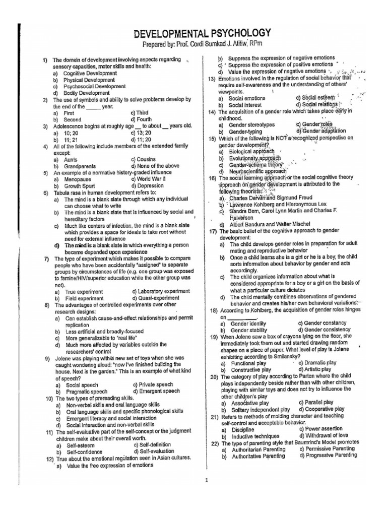 Dev - Psych Drill - Test | PDF