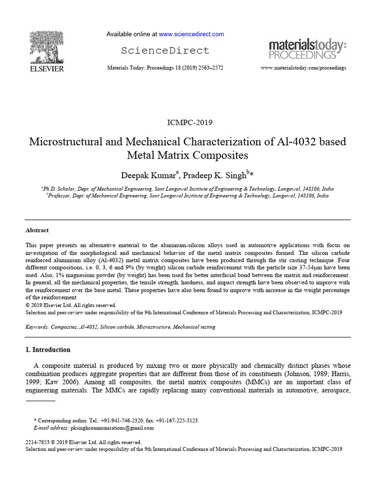 Microstructural and Mechanical Characterization of Al-4032 Based MMC ...