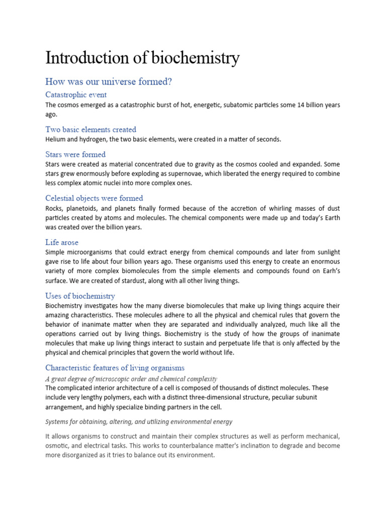 Biochemistry - Introduction | PDF | Life | Stars