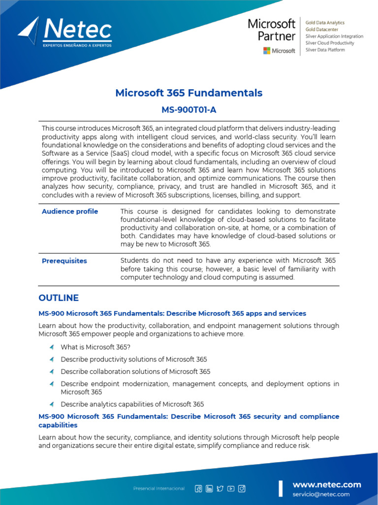 Microsoft 365 Fundamentals Course Overview | PDF | Cloud Computing ...
