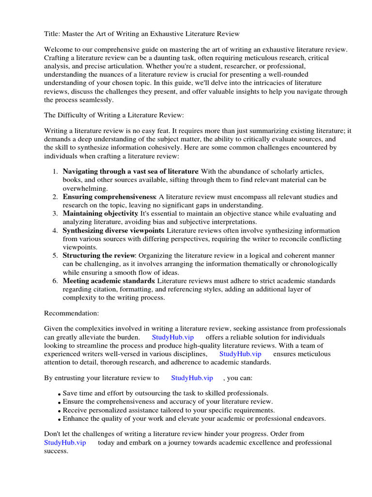 Exhaustive Literature Review Download Free PDF Stress (Biology