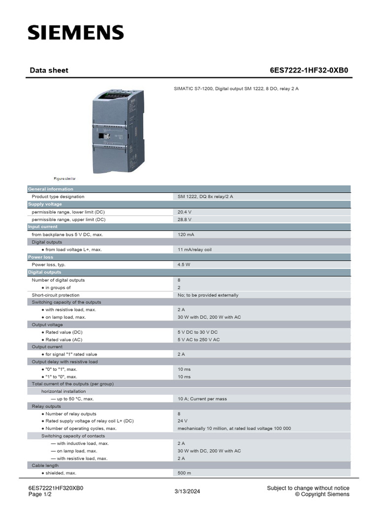 Ficha Tecnica Siemens 6es7222-1hf32-0xb0 | PDF | Technology & Engineering