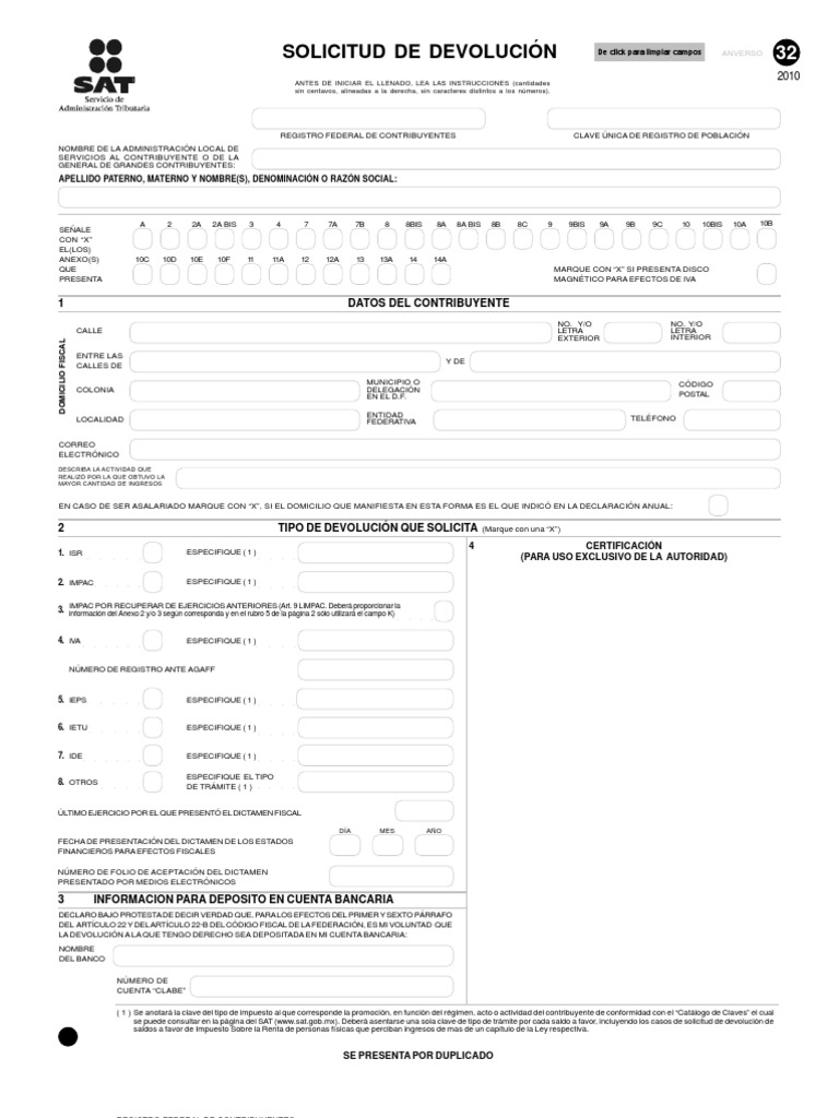 Solicitud De Devolución Datos Del Contribuyente 1