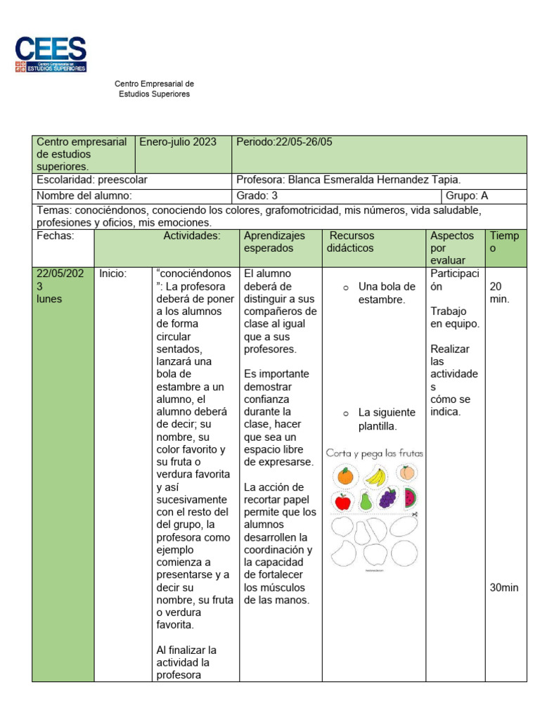 Actividades de Aprendizaje Preescolar 2023 | PDF | Color | Bailes