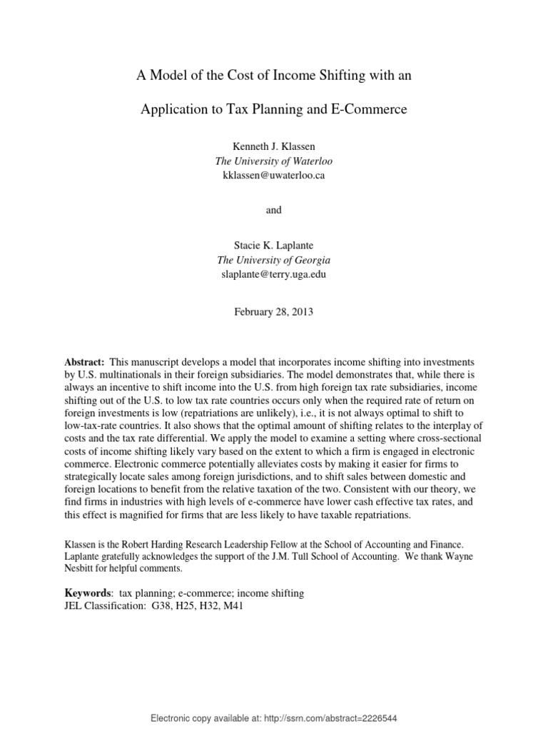 A Model of The Cost of Income Shifting With An Application To Tax ...