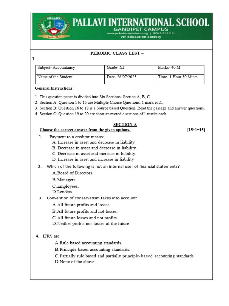 Preodic Class Test | PDF | Expense | Accounting