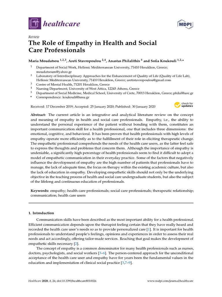 The Role of Empathy in Health and Social Care Professionals | PDF