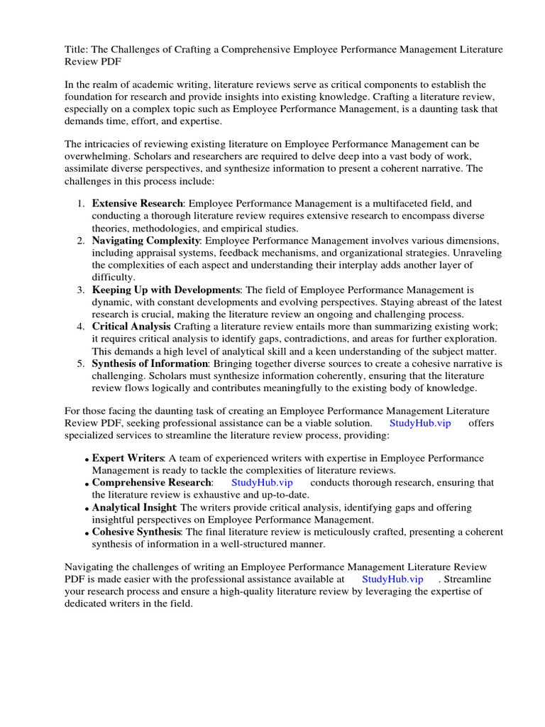 Employee Performance Management Literature Review PDF | Download Free ...