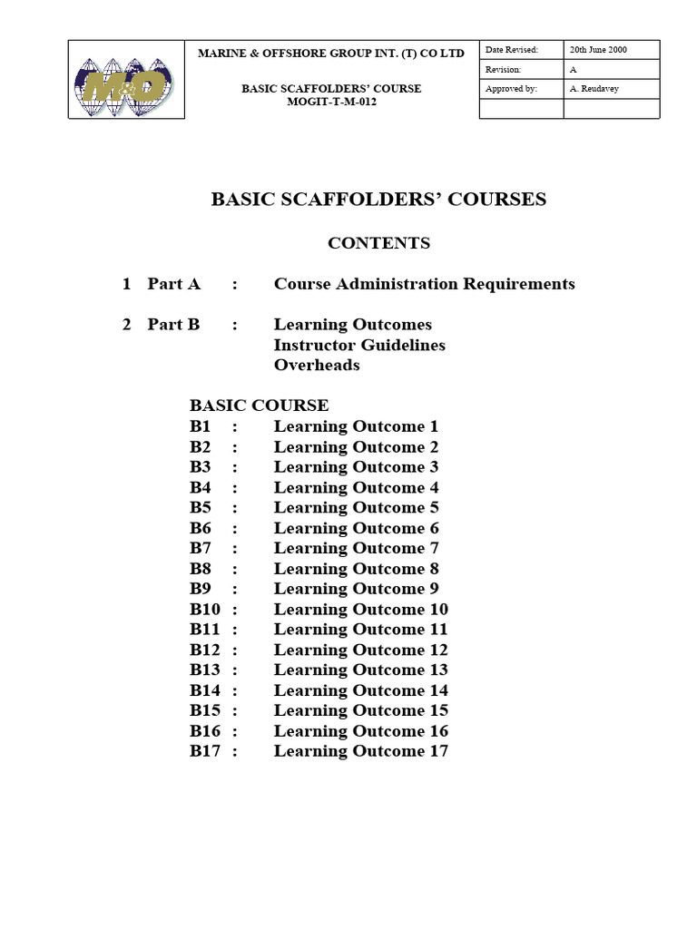 Basic Scaffolders' Course Overview | PDF | Scaffolding