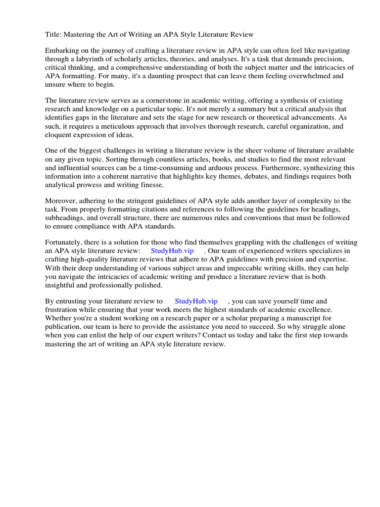 Apa Style Literature Review Example | PDF
