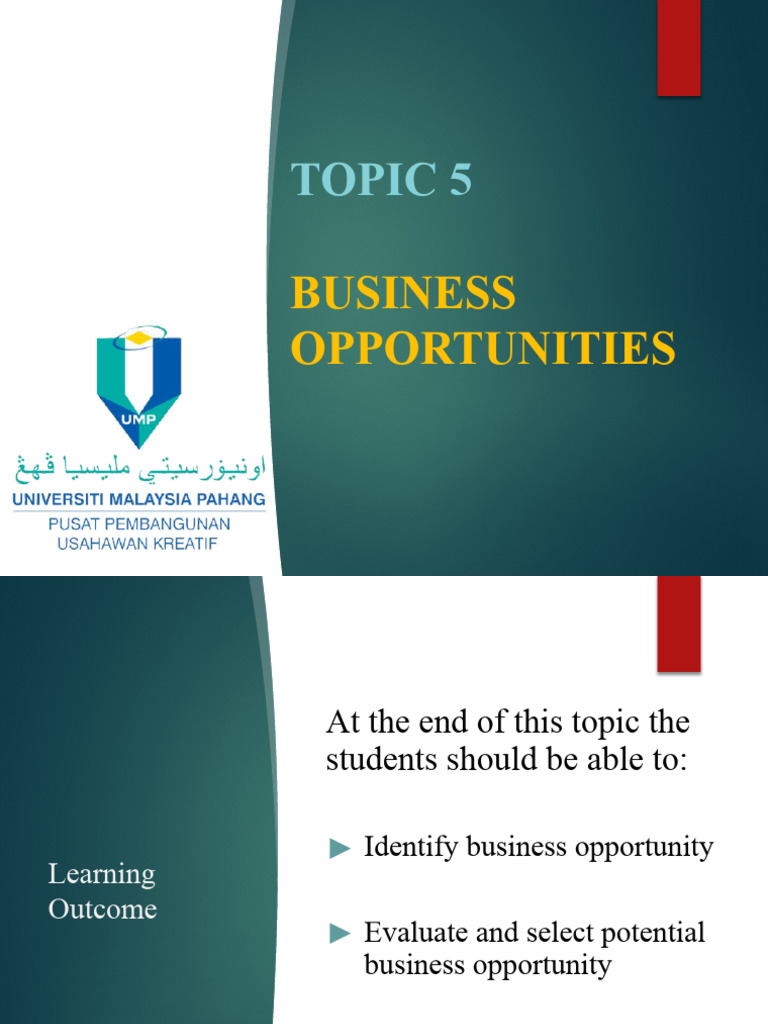 Topic 5 Business Opportunities | PDF | Customer | Entrepreneurship