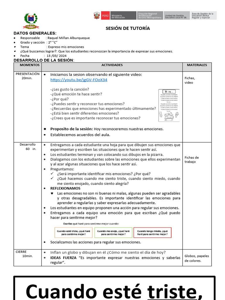 Sesion de Tutoria Emociones | PDF | Las emociones