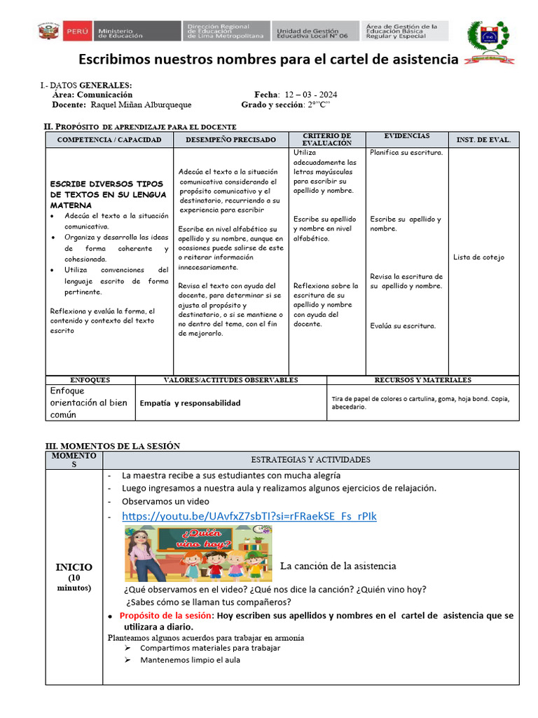Escribimos nuestros nombres en clase | PDF | Escritura