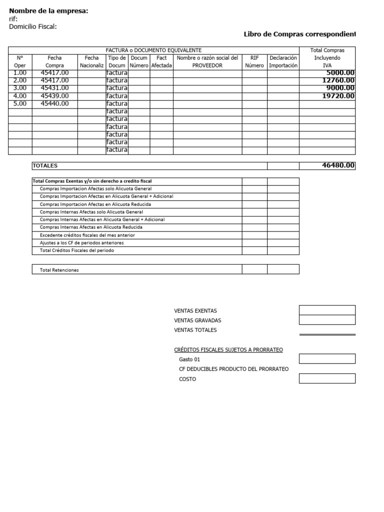 Libro de Compras y Ventas Mensual | PDF | Factura | Documentos ...