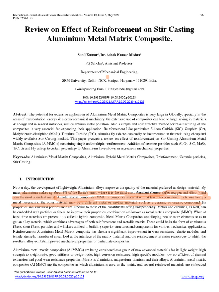 Review On Effect of Reinfercement On Stir Csting Aluminium Metal Matrix ...