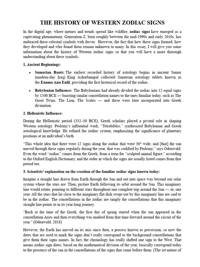 The History of Western Zodiac Signs PDF Zodiac Astrological Sign